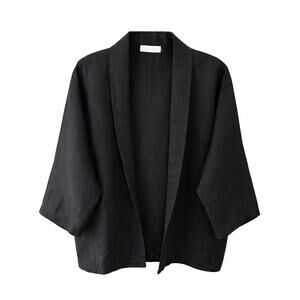 ONLY CHILD 100% Linen Black Open Front Kimono Jacket Minimalist Layer